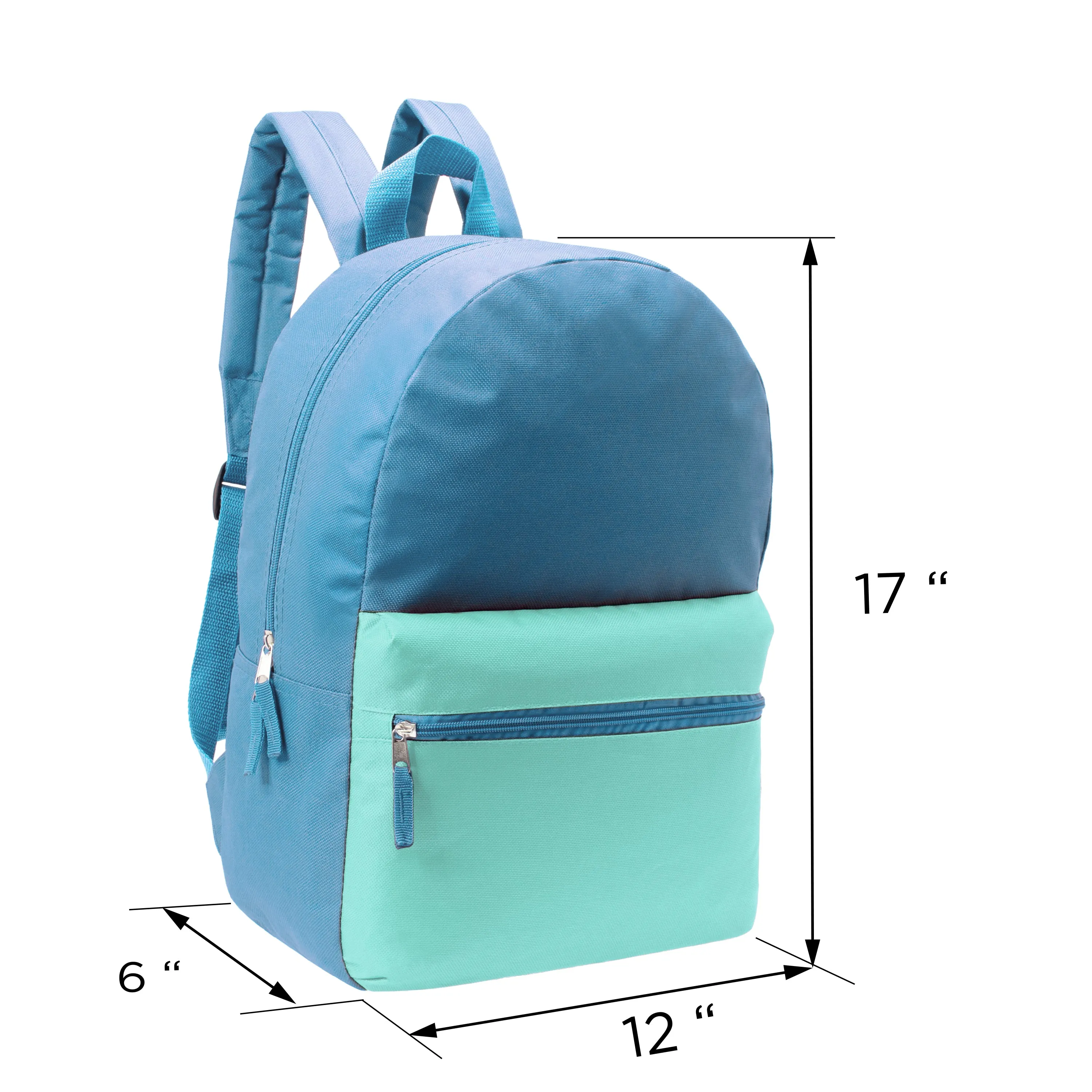 17" Kids Basic Wholesale Backpack in 6 Girl Colors 2 Tone - Bulk Case of 24 Backpacks