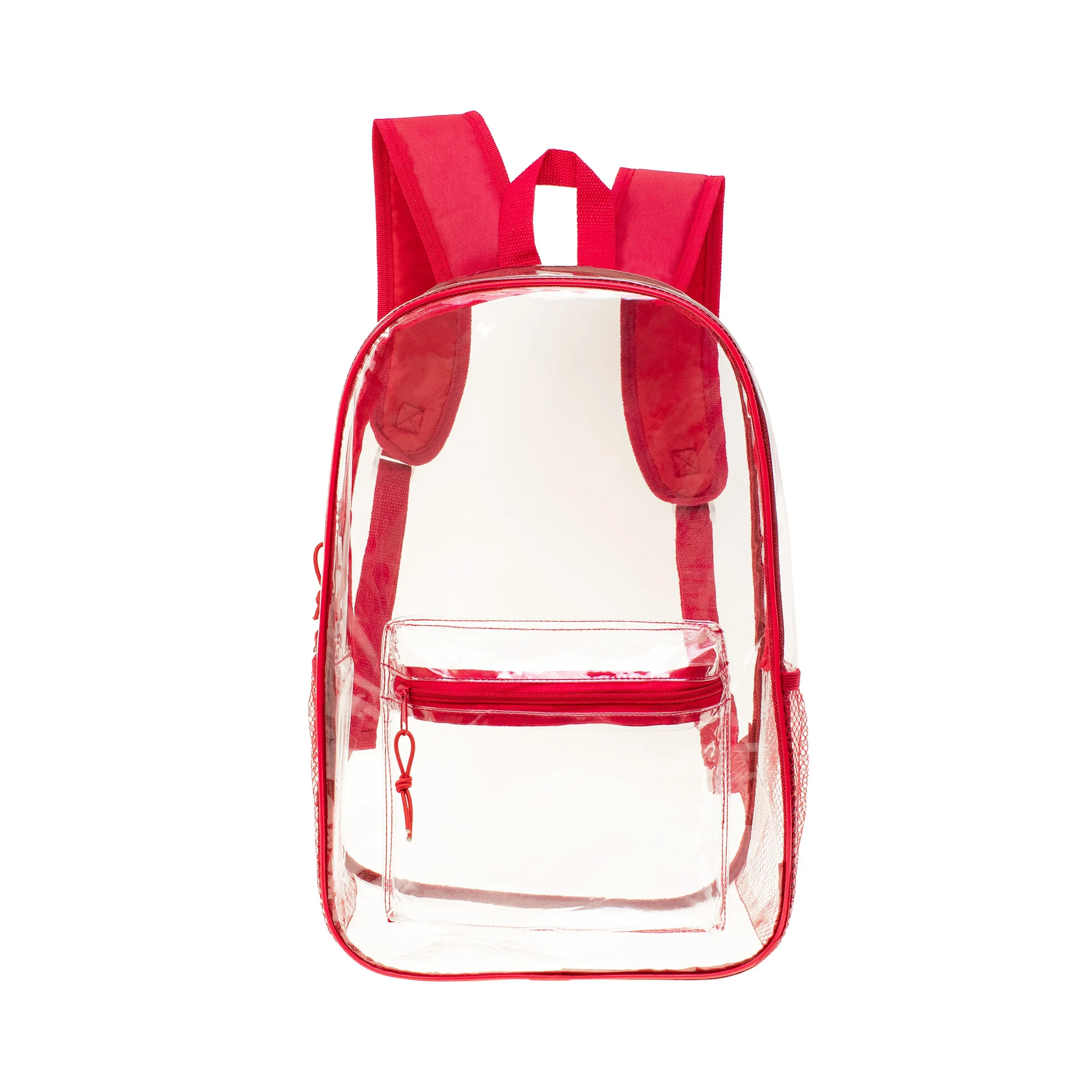 17" Transparent Wholesale Backpack in Assorted Colors With Side Pocket - Bulk Case of 24