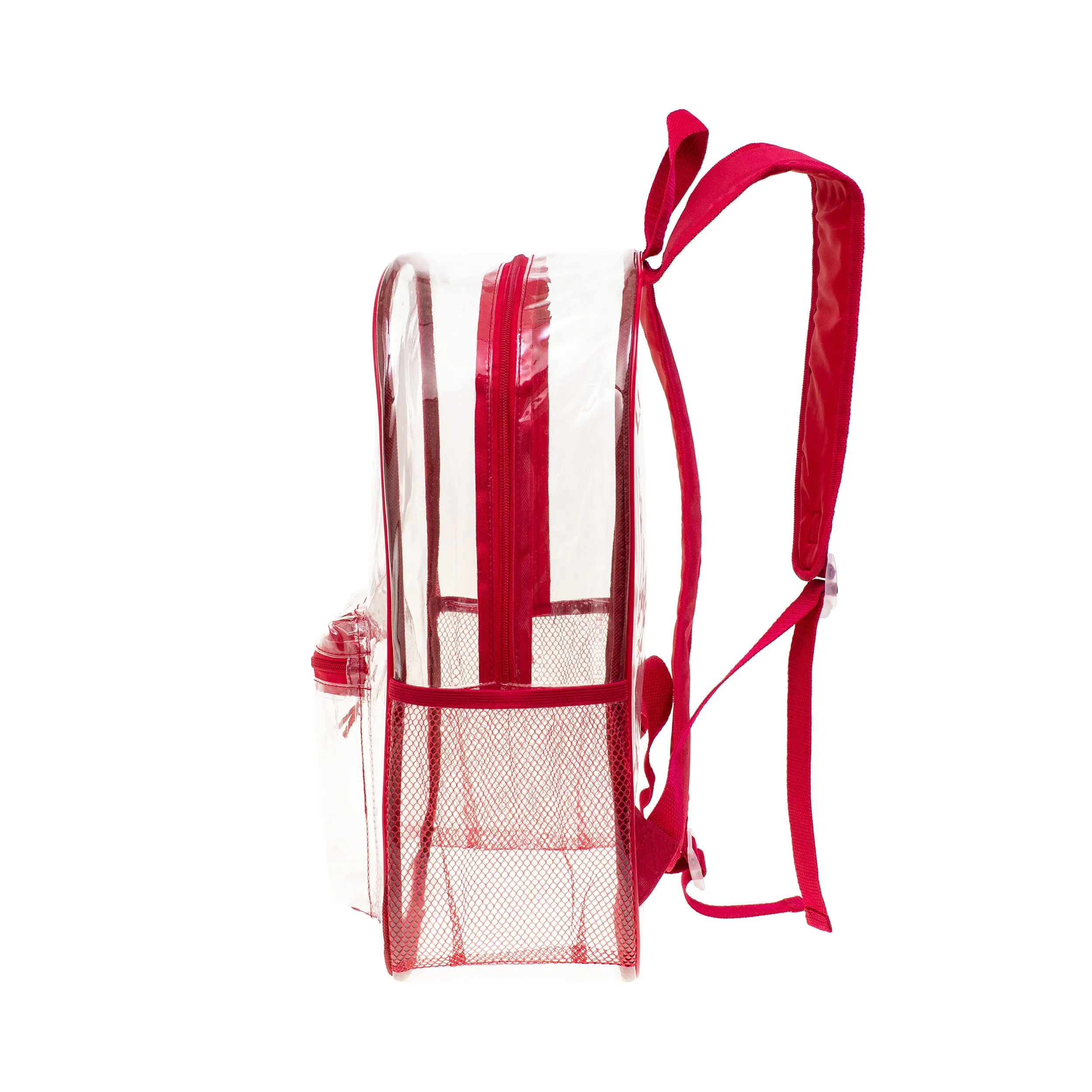 17" Transparent Wholesale Backpack in Assorted Colors With Side Pocket - Bulk Case of 24