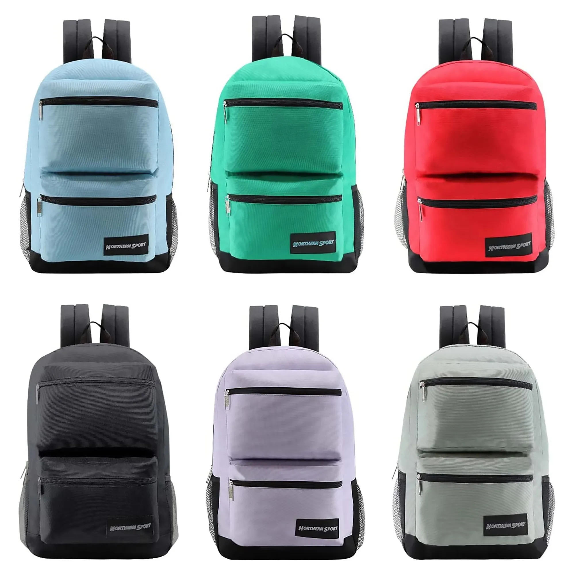 24 Pack of 17" Deluxe and Bungee Wholesale Backpack in Assorted Colors - Bulk Case of 24