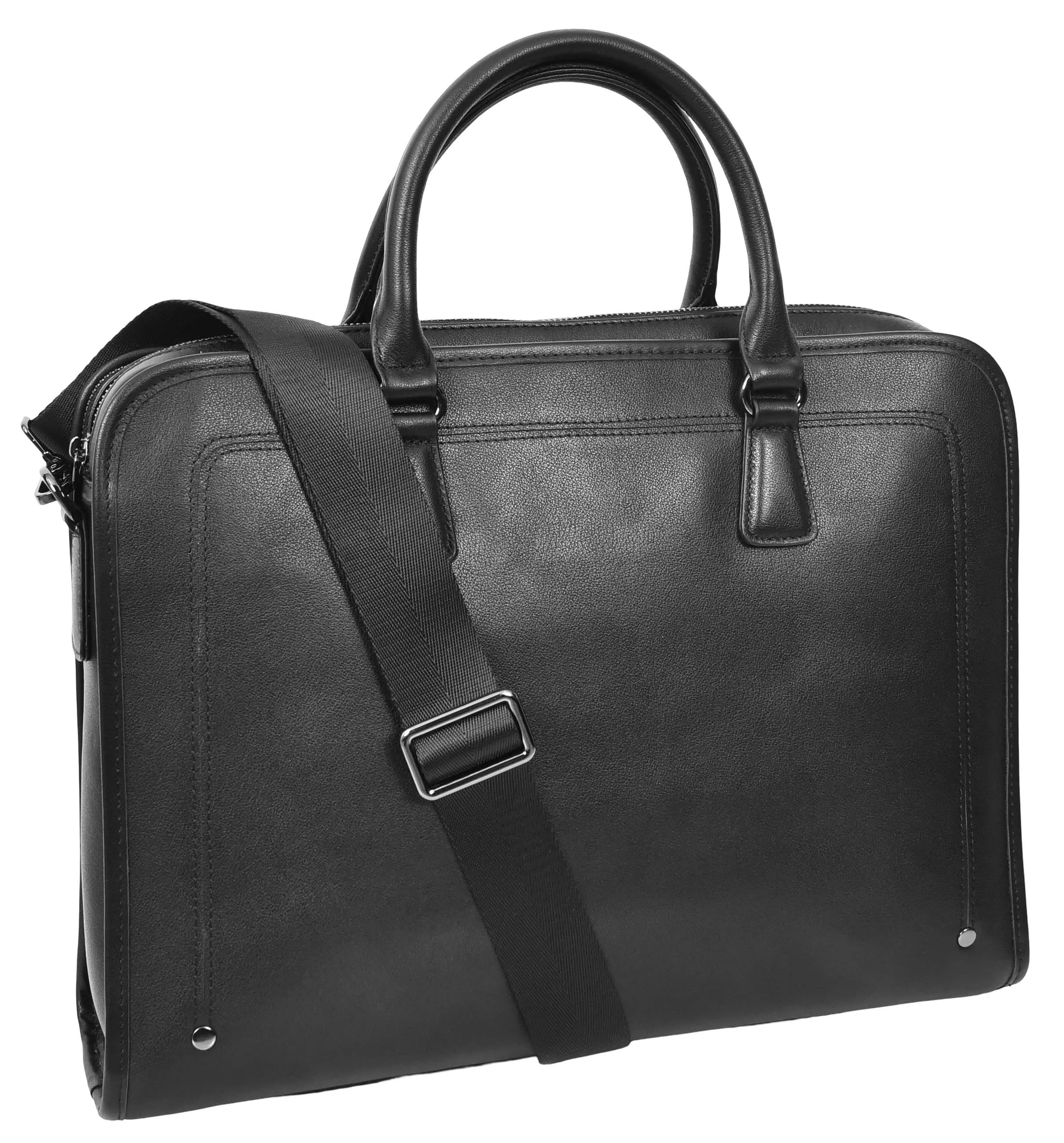 Bagmaster Genuine Leather Organiser Cross-Body Briefcase Black