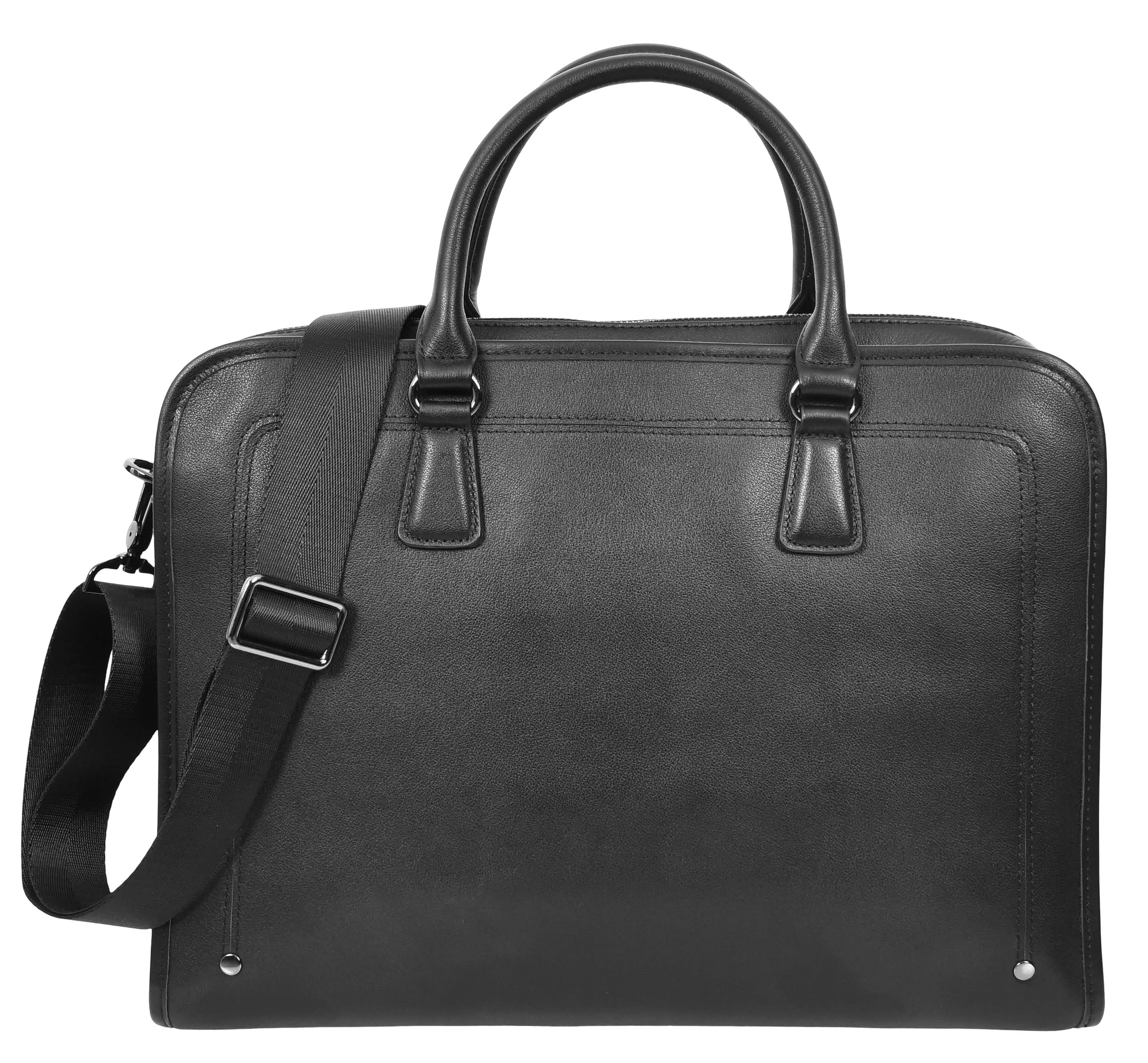 Bagmaster Genuine Leather Organiser Cross-Body Briefcase Black