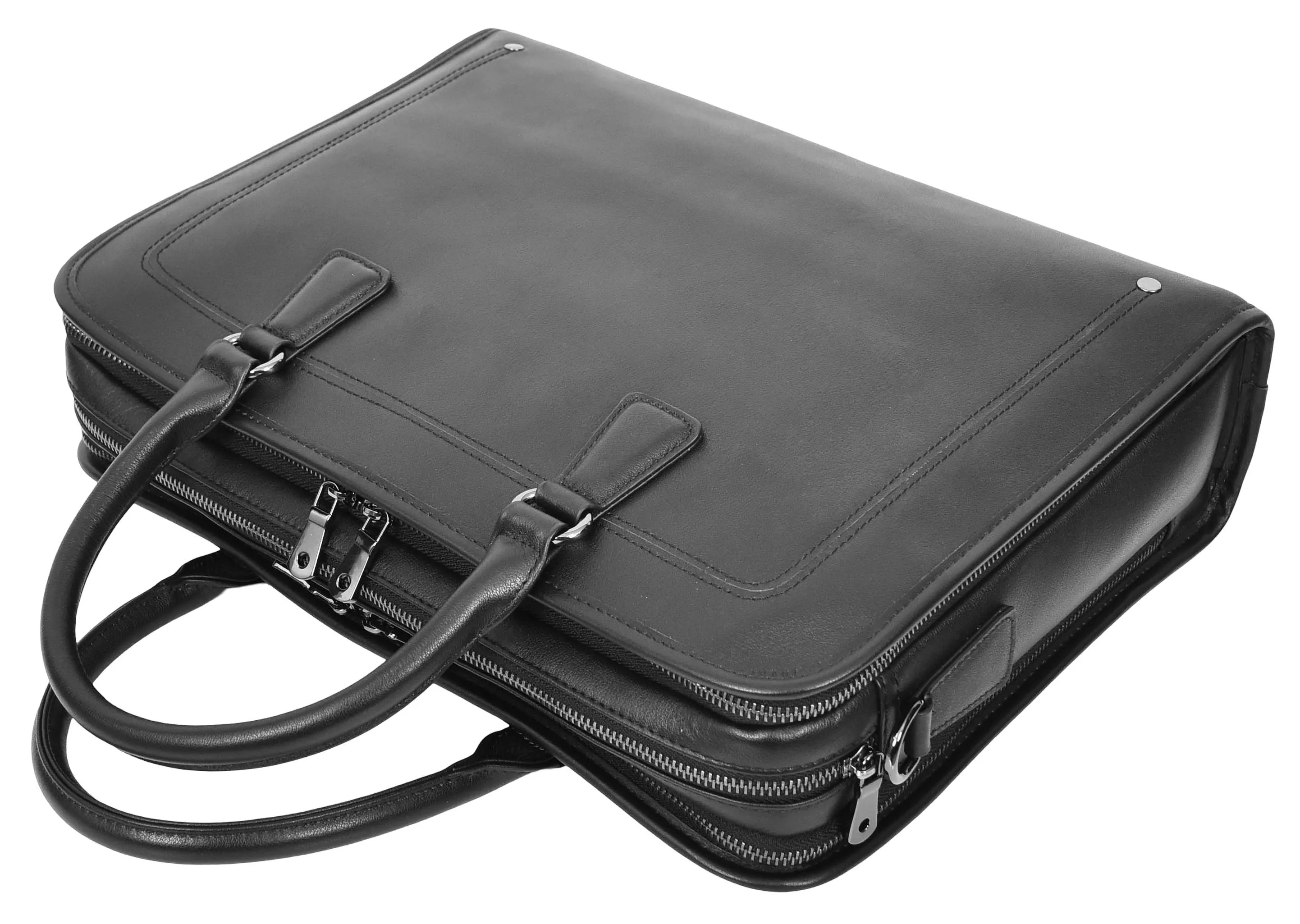 Bagmaster Genuine Leather Organiser Cross-Body Briefcase Black