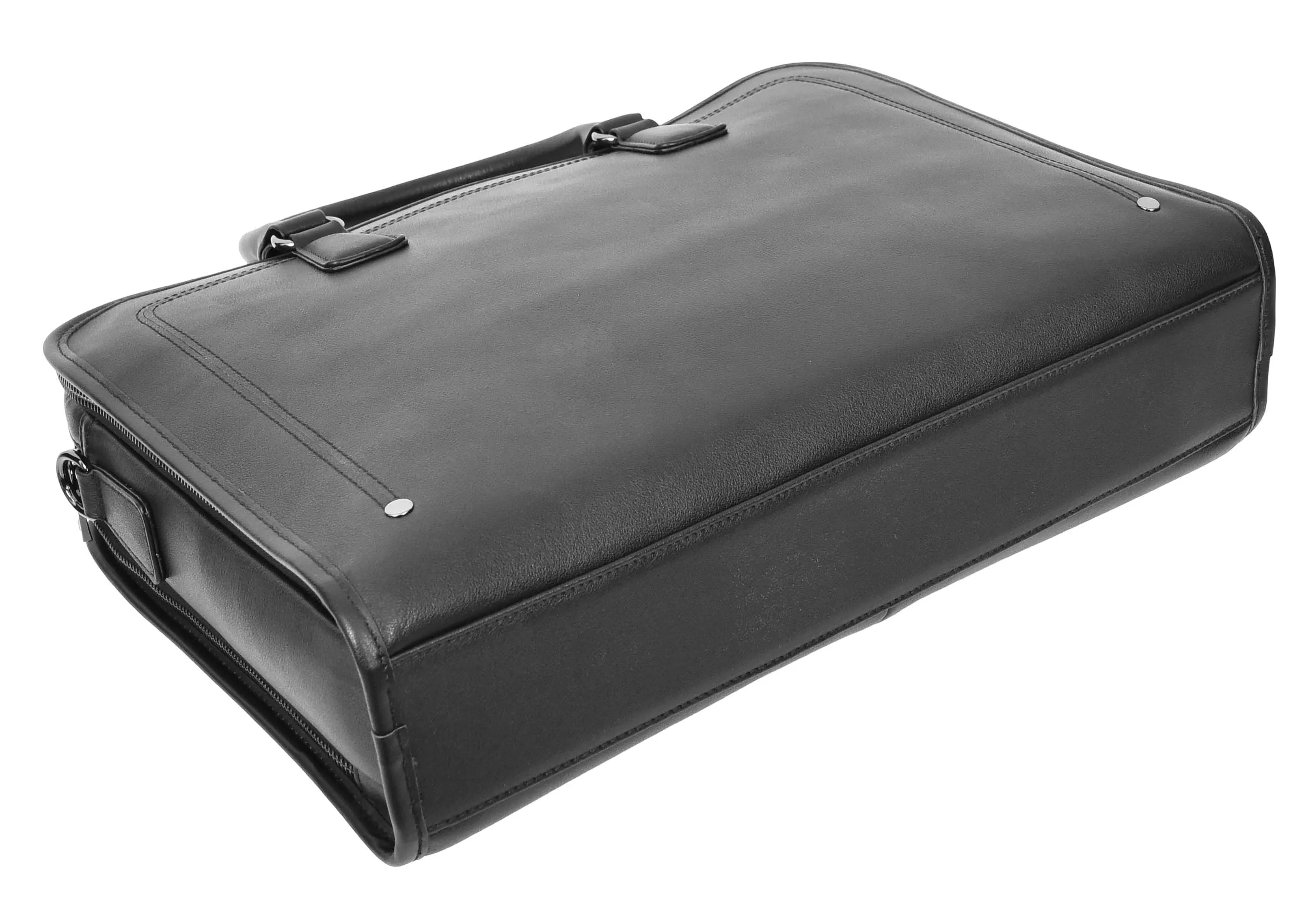 Bagmaster Genuine Leather Organiser Cross-Body Briefcase Black