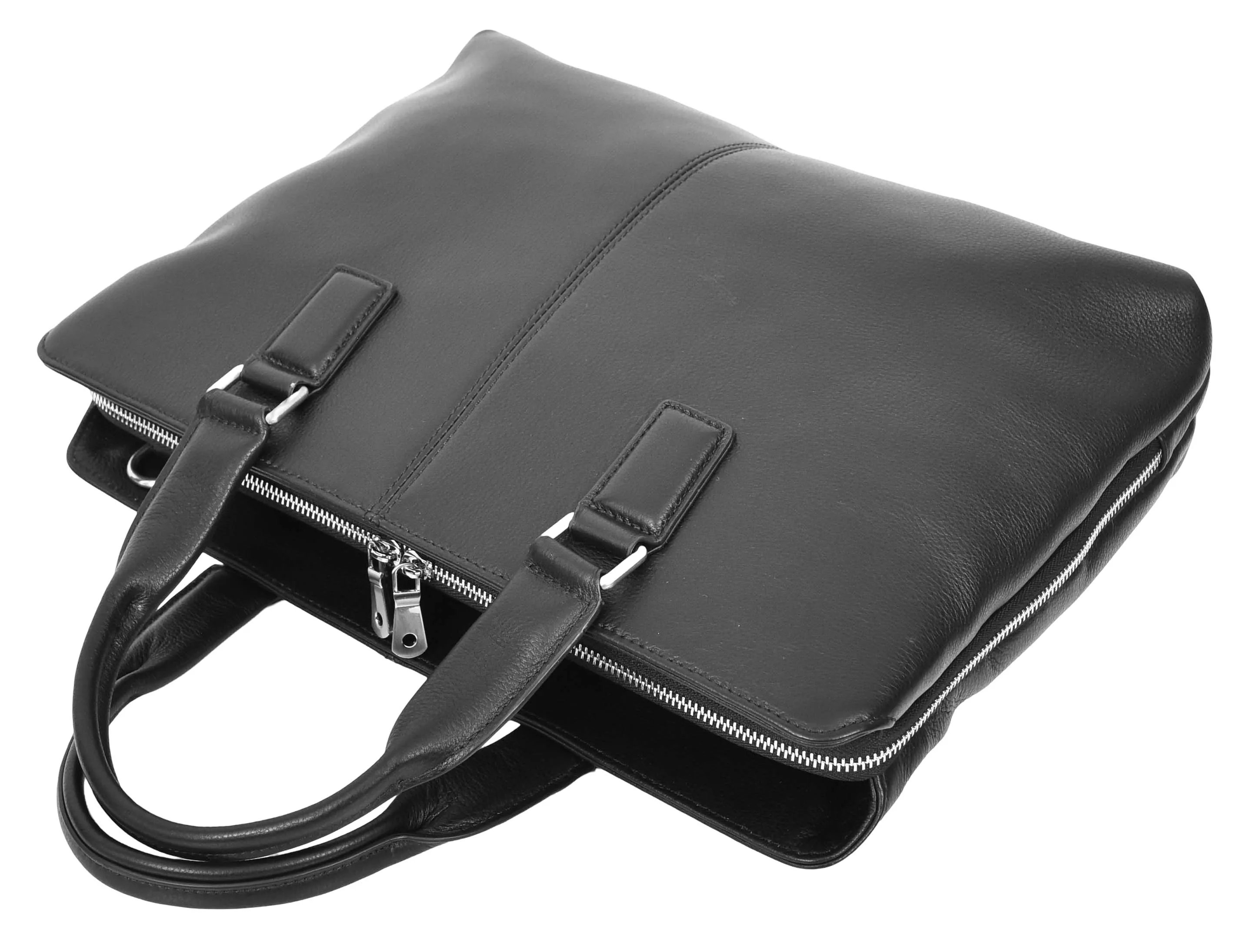 Briefsatch Genuine Black Leather Cross-Body Slim Briefcase Black