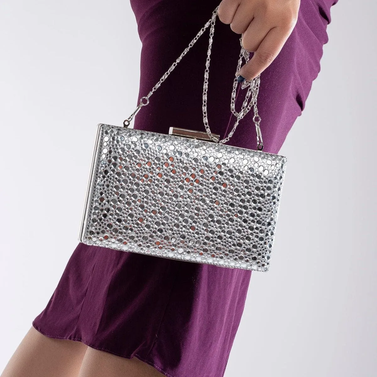 Clara Vegan Sequin Clutch | Silver