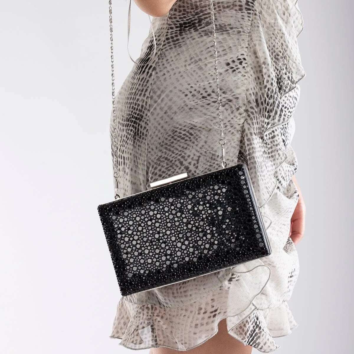 Clara Vegan Sequin Glitter Clutch | Black