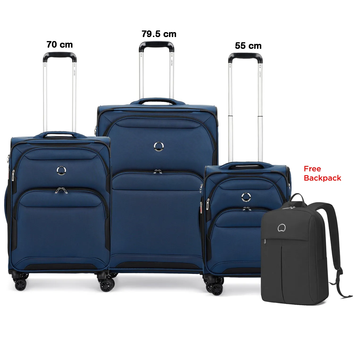 Delsey Sky Max 3Piece Luggage Trolley Set    Free Delsey Agreable Backpack