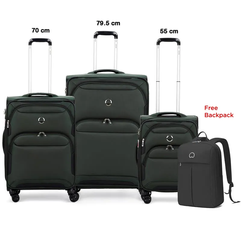 Delsey Sky Max 3Piece Luggage Trolley Set    Free Delsey Agreable Backpack