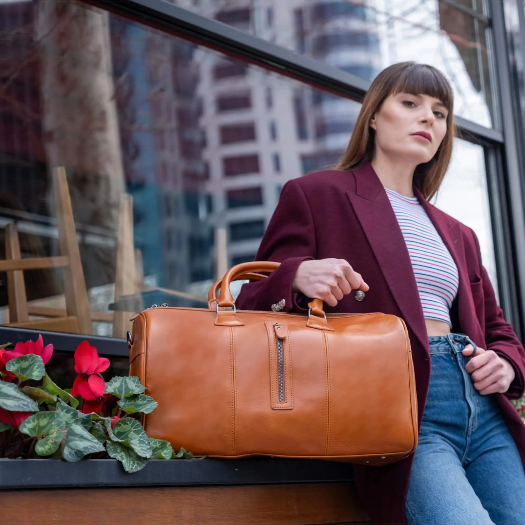 Dolly Leather Weekender Bag, Burnished Tan