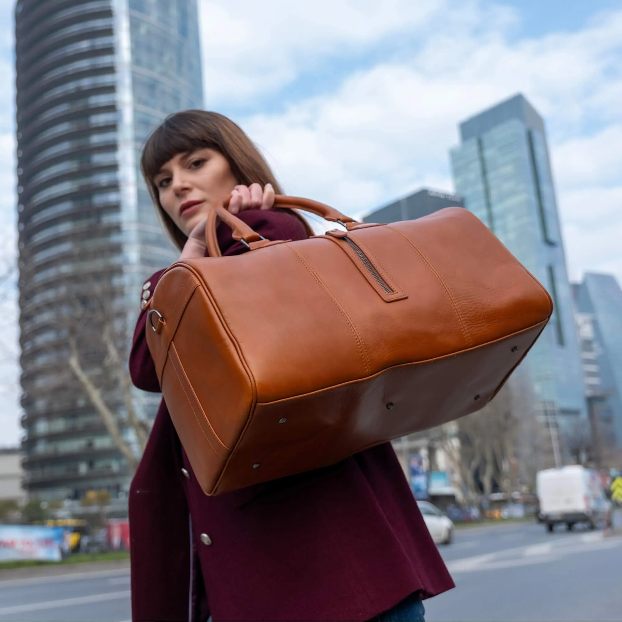 Dolly Leather Weekender Bag, Burnished Tan