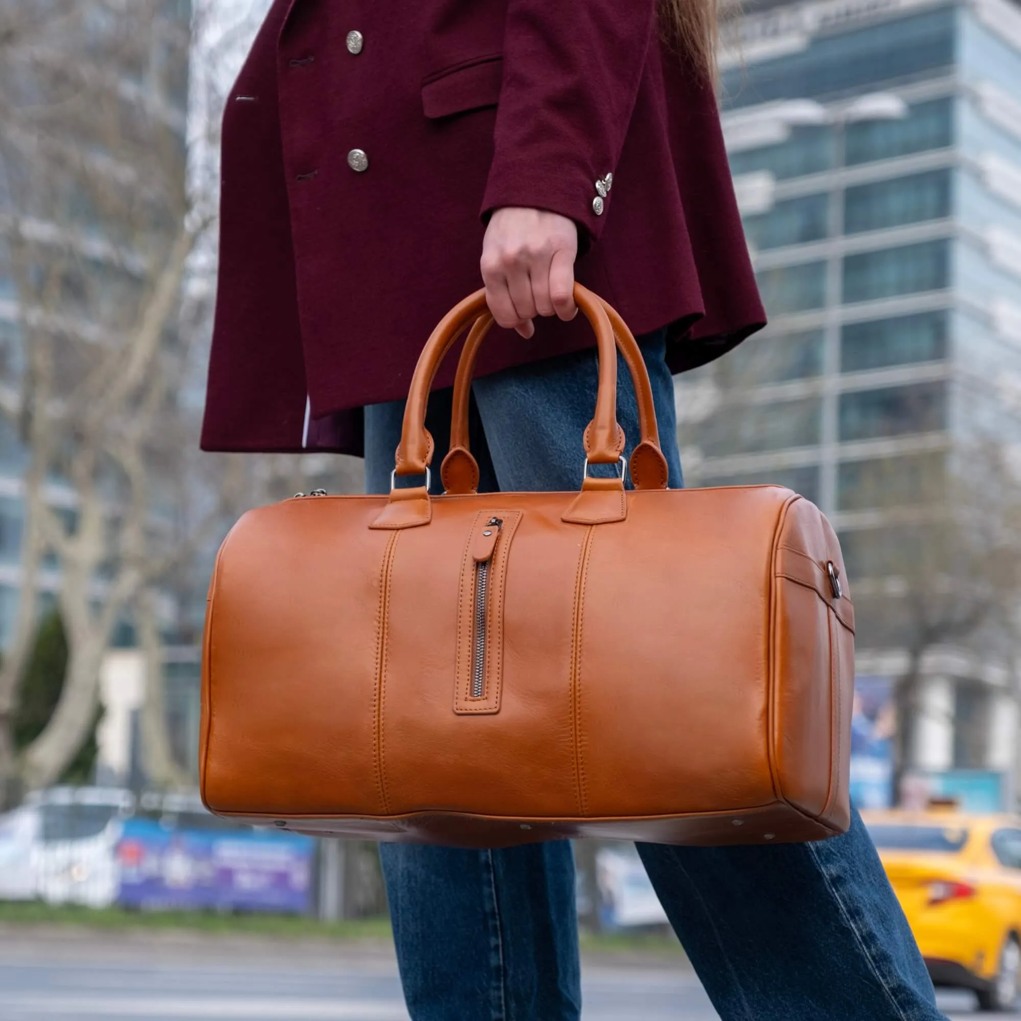 Dolly Leather Weekender Bag, Burnished Tan