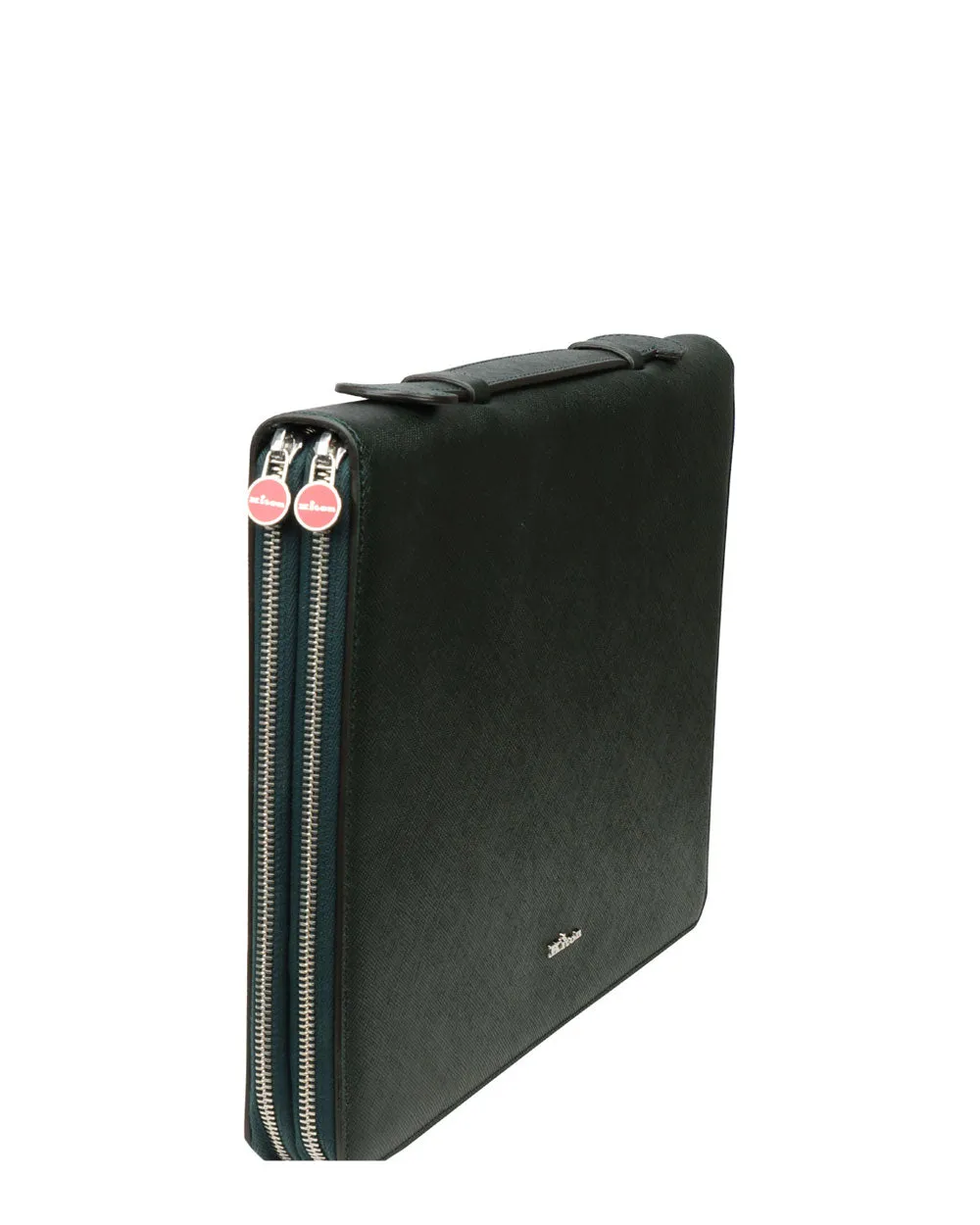 Double Zip Top Handle Saffino Leather Portfolio in Forrest