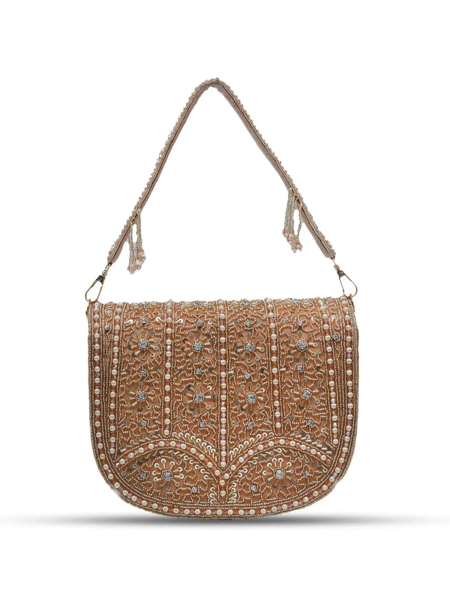 Kavya Gold Flap Over Bag with Handle