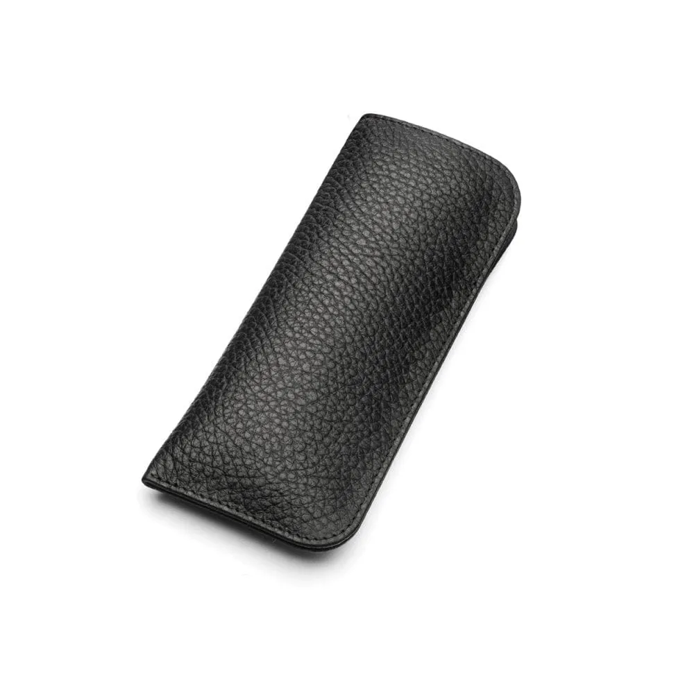 Large Leather Glasses Case - Black Pebble Grain