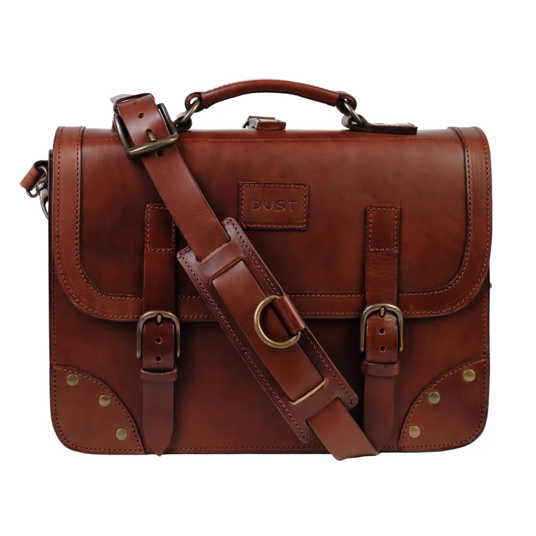 Leather Briefcase in Cuoio Dark Brown