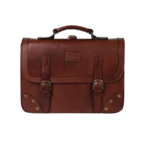 Leather Briefcase in Cuoio Dark Brown