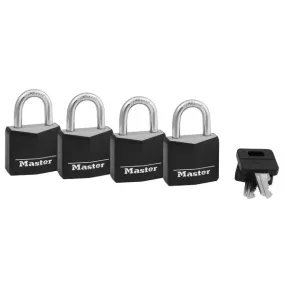 Master Lock 131Q Covered Solid Body Padlocks, 1-3/16", Brass, 4-Pack