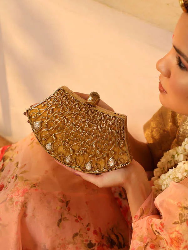 Nitya Intricate Embellished Brass Clutch