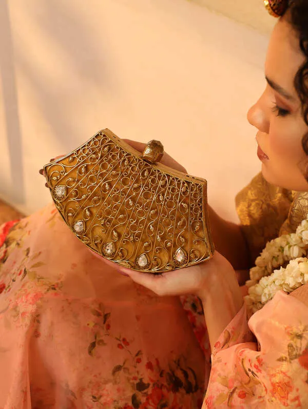 Nitya Intricate Embellished Brass Clutch