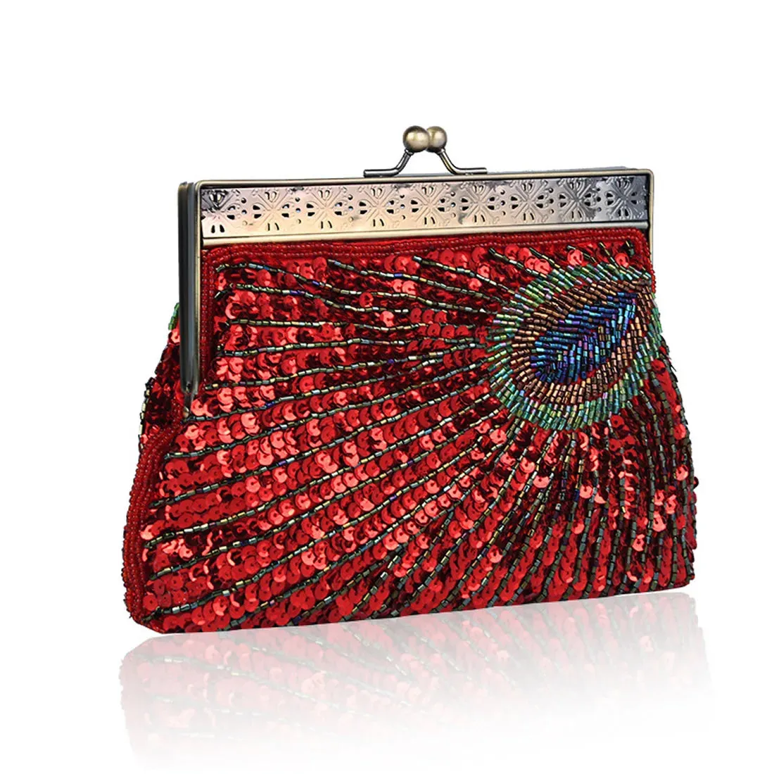 Peacock Elegance: Sequin Evening Clutch with Chain Shoulder Strap - Perfect for Banquets and Weddings