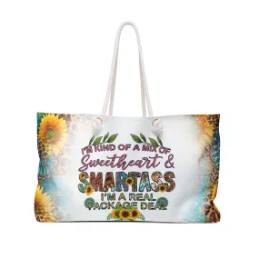 Personalised/Non-Personalised Weekender Bag, Country & Western, Quote, I am the Kind of a Mix of Sweetheart & Smartass I'm a Real Package Deal, Large Weekender Bag, Beach Bag, Book Bag