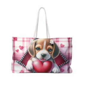 Personalised/Non-Personalised Weekender Bag, Cute Dog, Zipper, Valentines Day, Large Weekender Bag, Beach Bag, Book Bag