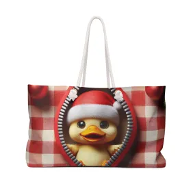 Personalised/Non-Personalised Weekender Bag, Cute Duck, Christmas, Tartan, Large Weekender Bag, Beach Bag, Book Bag