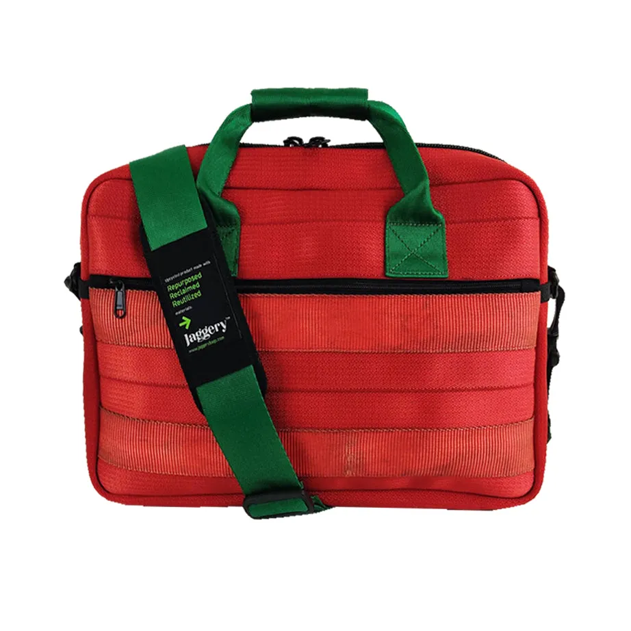 Portuguese Christmas Back Bencher's Bag in Red and Green Decommissioned Cargo belts [15" laptop bag]