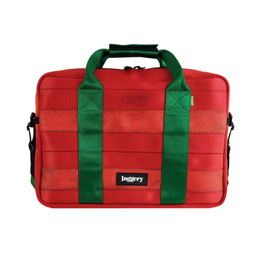 Portuguese Christmas Back Bencher's Bag in Red and Green Decommissioned Cargo belts [15" laptop bag]