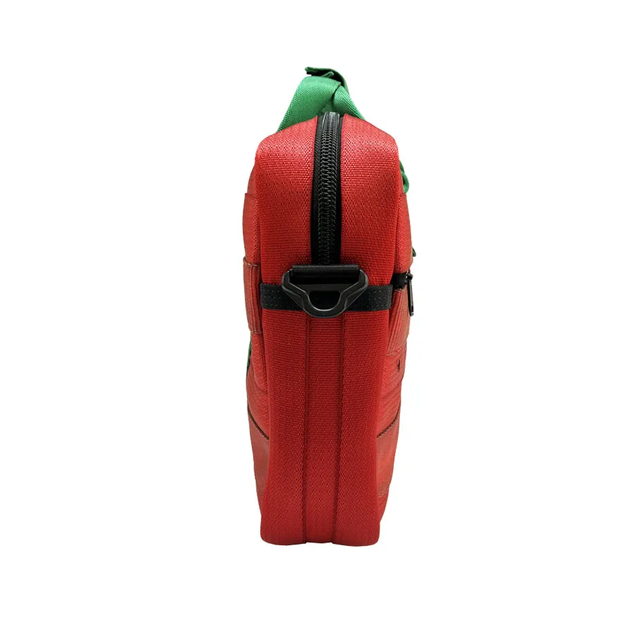 Portuguese Christmas Back Bencher's Bag in Red and Green Decommissioned Cargo belts [15" laptop bag]