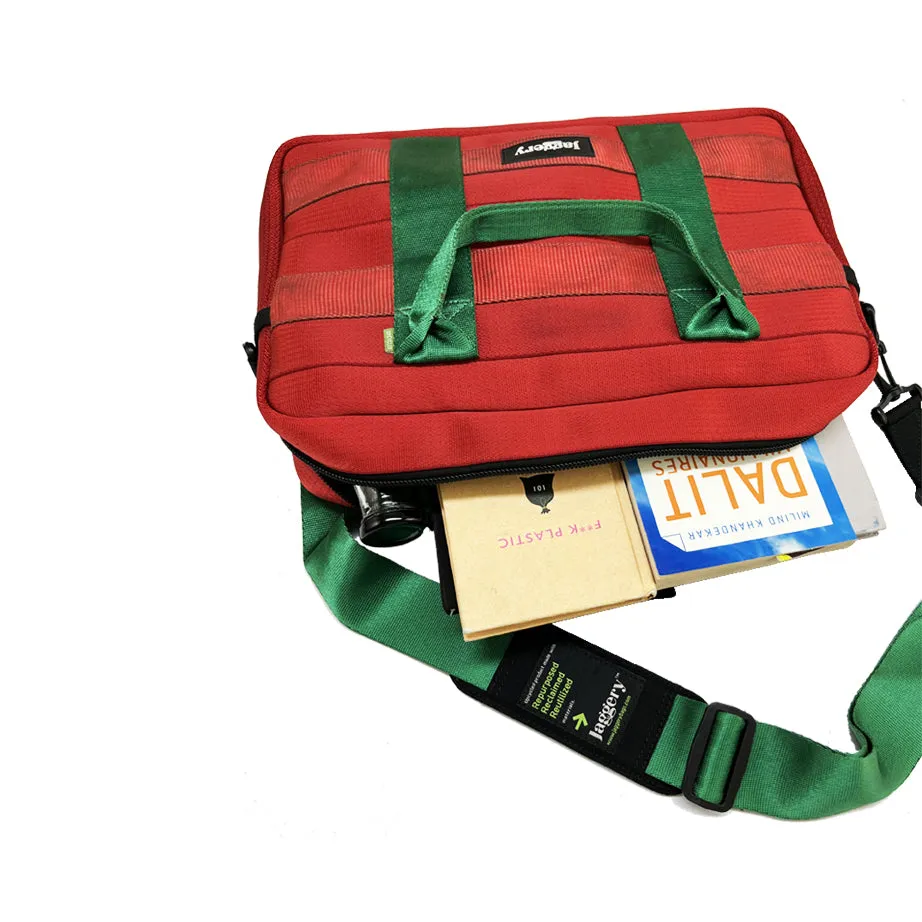 Portuguese Christmas Back Bencher's Bag in Red and Green Decommissioned Cargo belts [15" laptop bag]