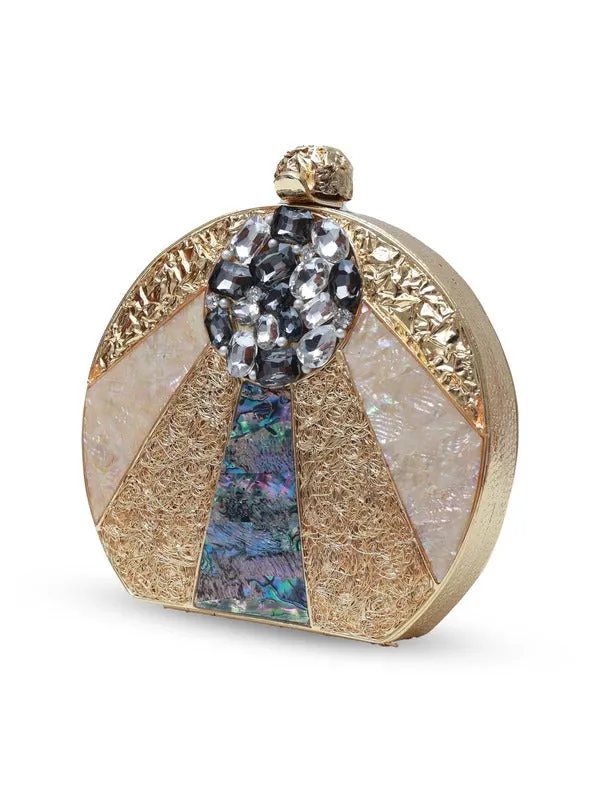 Roma Round Embellished Mother of Pearl Clutch