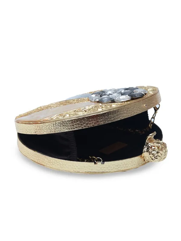 Roma Round Embellished Mother of Pearl Clutch