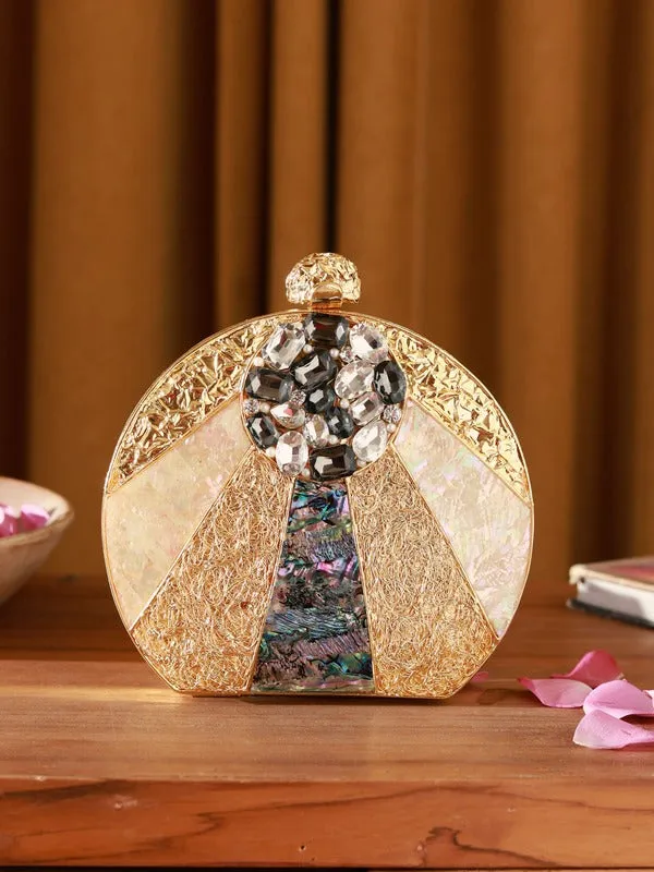 Roma Round Embellished Mother of Pearl Clutch