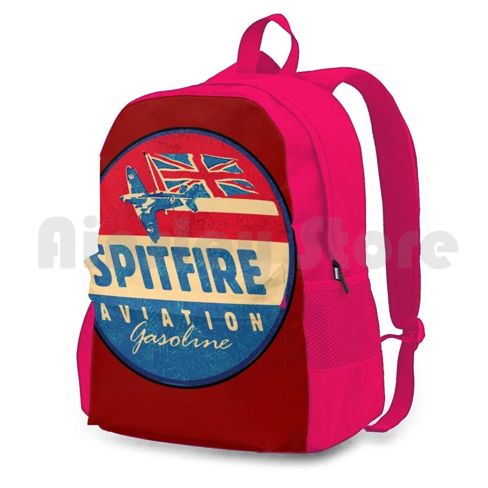 Spitfire Aviation Gasoline Outdoor Hiking Backpack Waterproof Camping Travel Spitfire Aviation Gasoline Fuel Pilot Plane Boeing