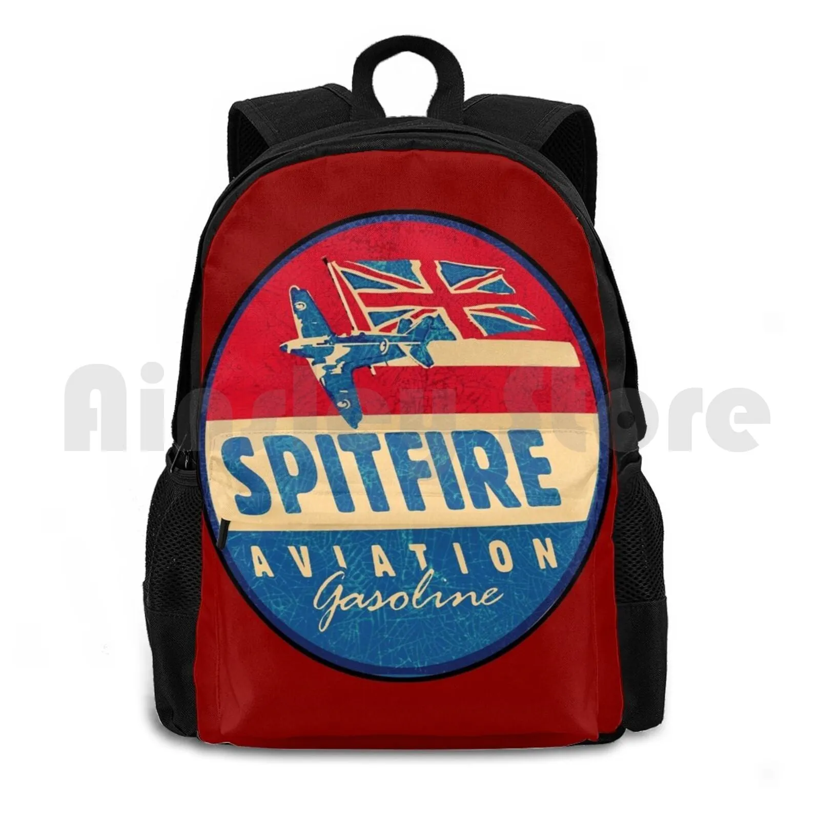 Spitfire Aviation Gasoline Outdoor Hiking Backpack Waterproof Camping Travel Spitfire Aviation Gasoline Fuel Pilot Plane Boeing