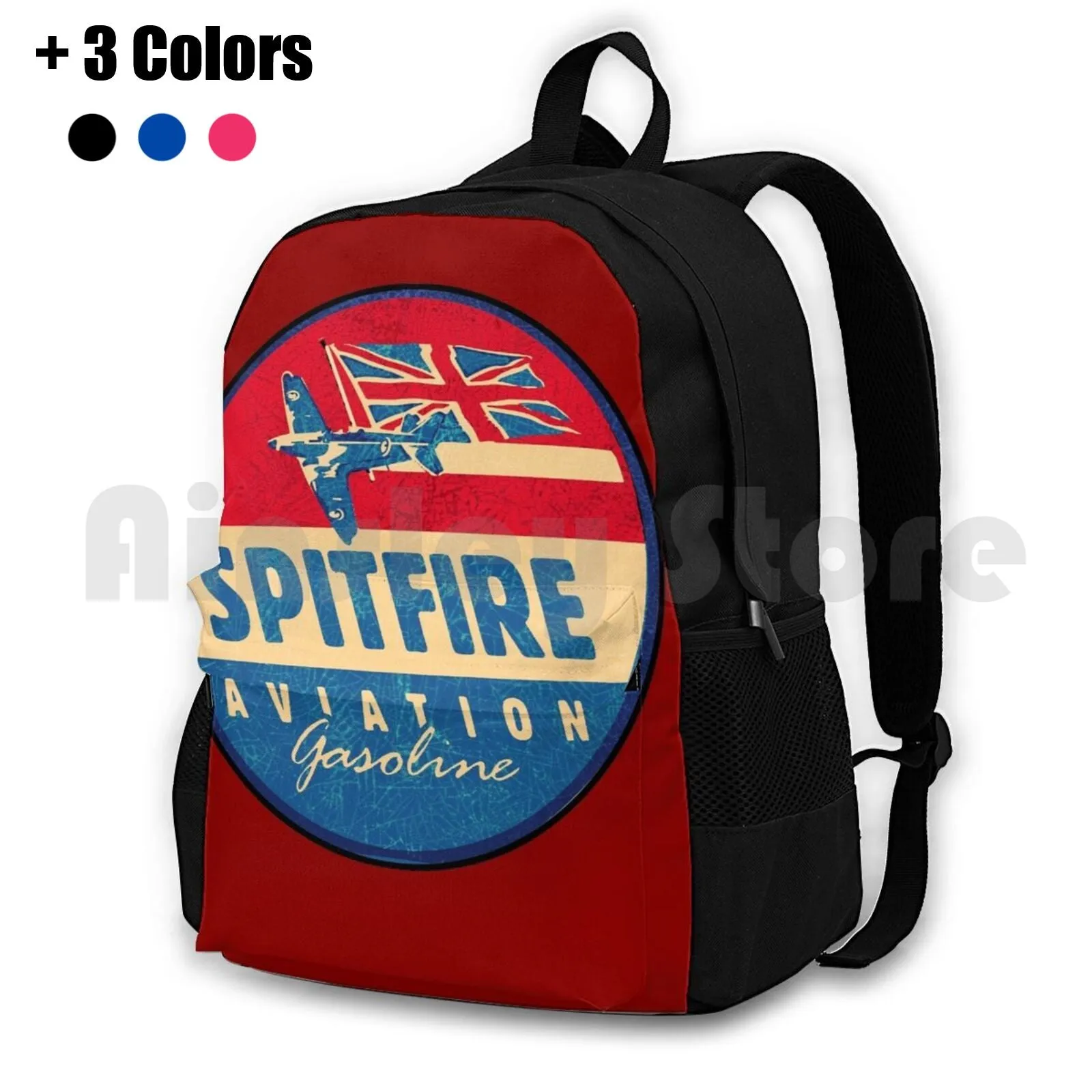 Spitfire Aviation Gasoline Outdoor Hiking Backpack Waterproof Camping Travel Spitfire Aviation Gasoline Fuel Pilot Plane Boeing