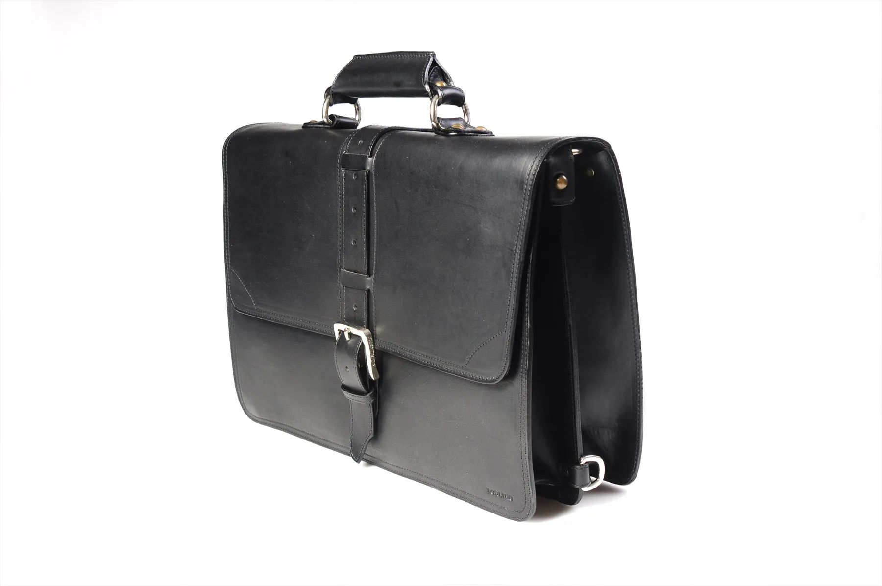 The Cesena Classic Vachetta Leather Briefcase - Onyx Black