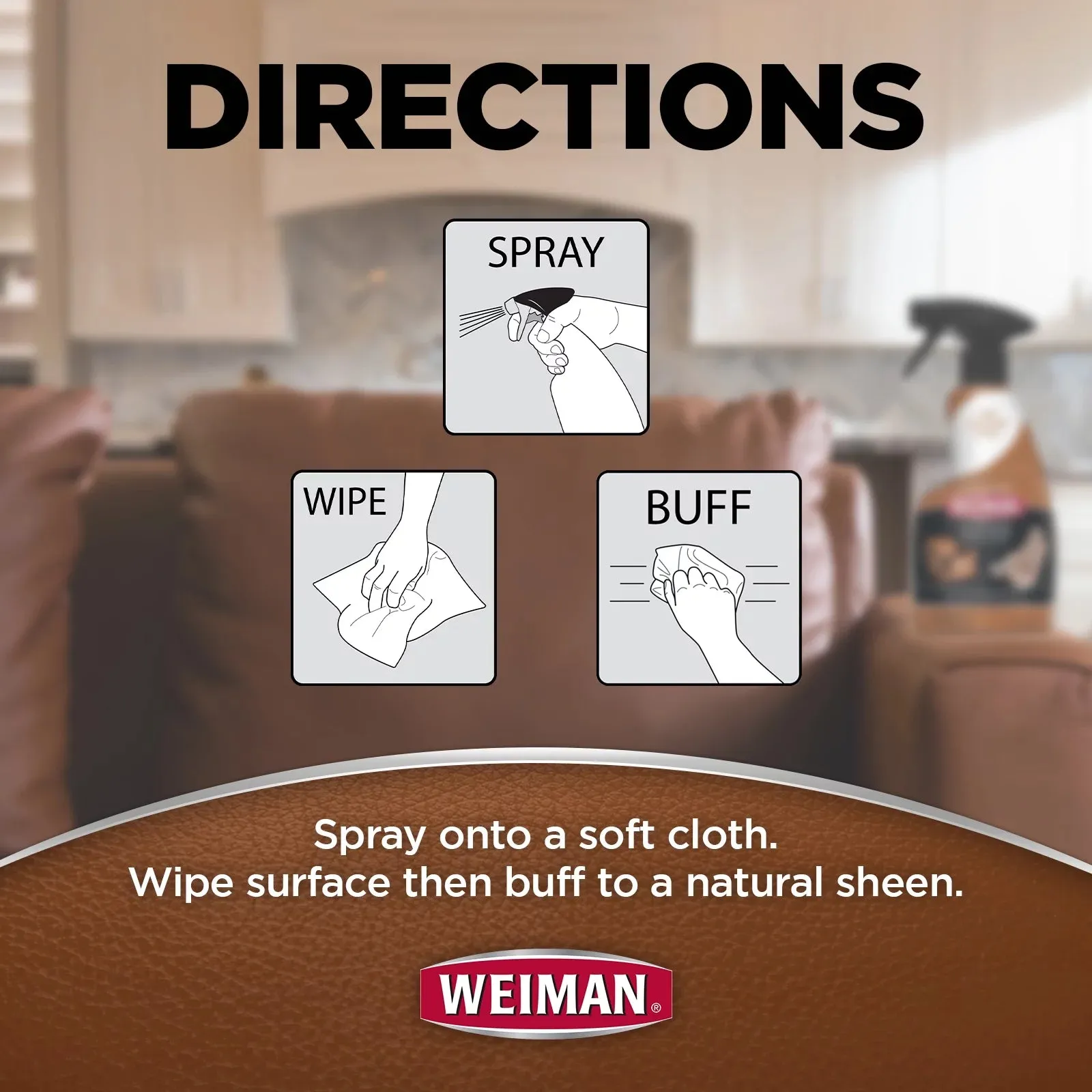 Weiman 3-1 Leather Cleaner & Conditioner for Furniture, Auto, Bags & Shoes, UVX Protection,16oz