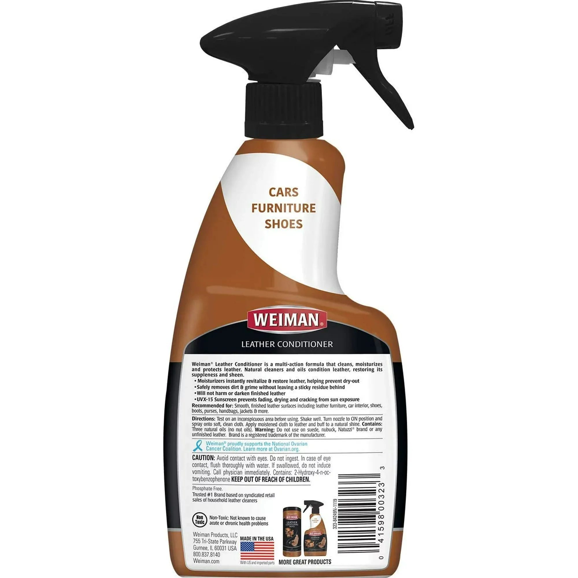 Weiman 3-1 Leather Cleaner & Conditioner for Furniture, Auto, Bags & Shoes, UVX Protection,16oz