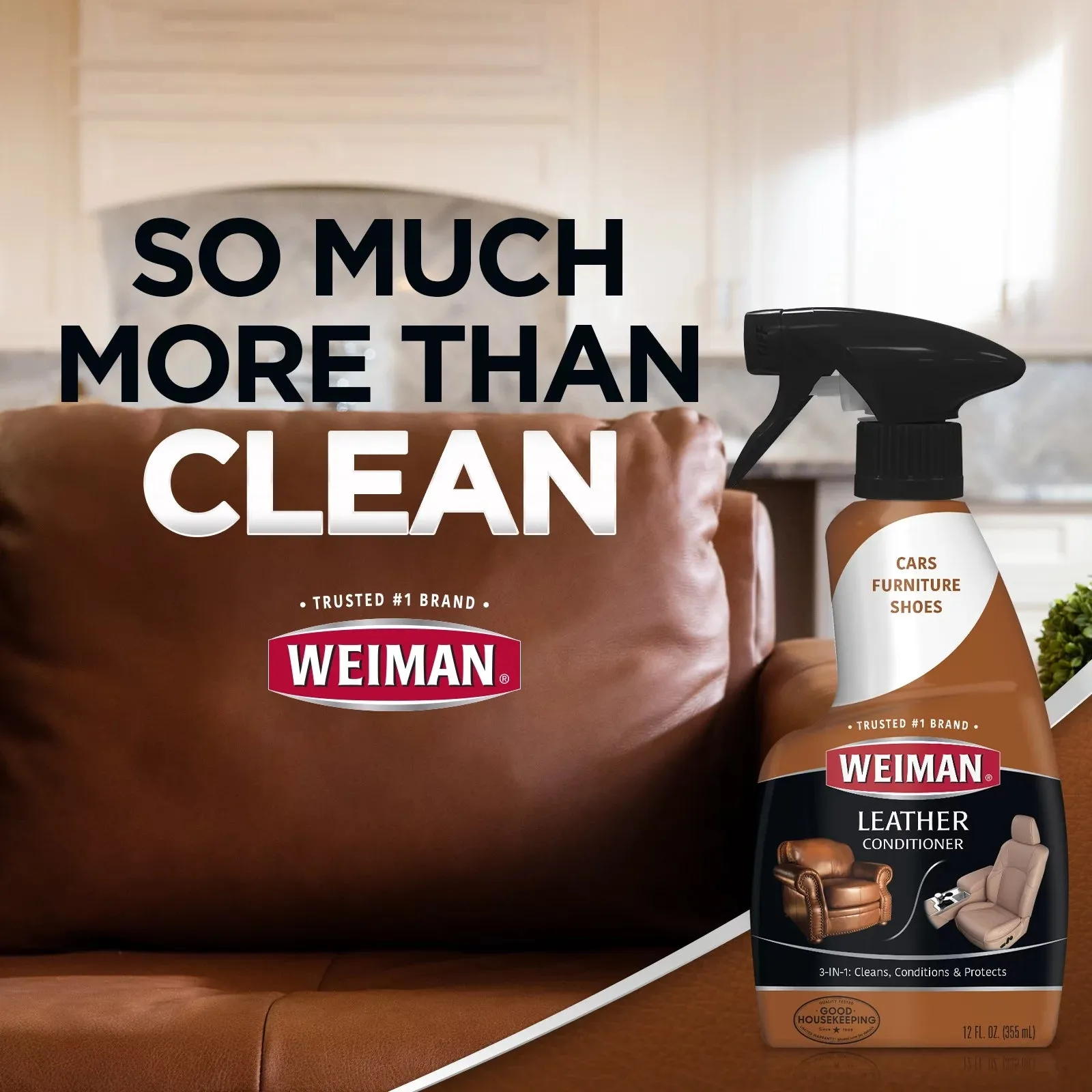 Weiman 3-1 Leather Cleaner & Conditioner for Furniture, Auto, Bags & Shoes, UVX Protection,16oz