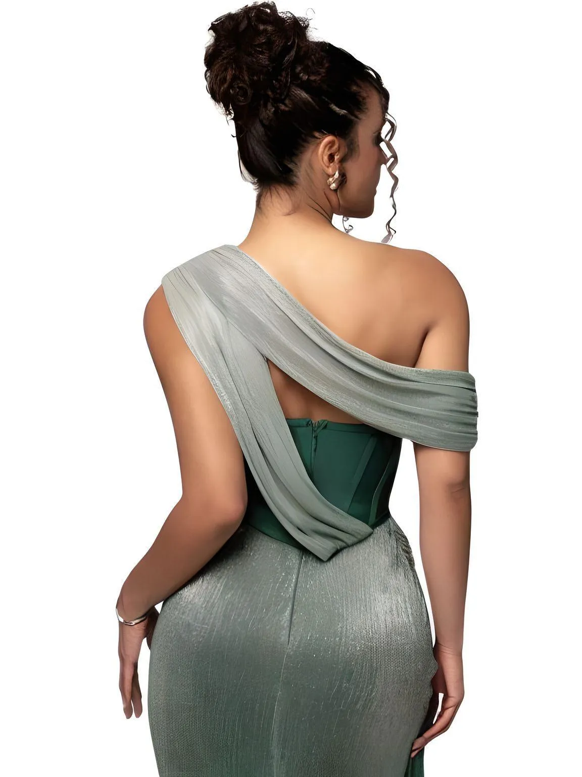 Women's Sexy One Shoulder Corset Draped Long Dress Glitter Sparkly Backless Bodycon Evening Maxi Party Gowns